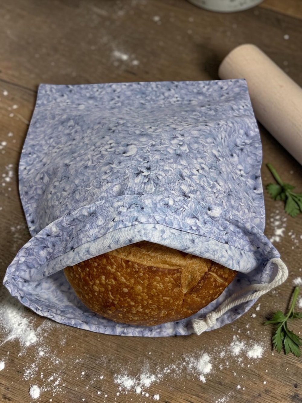 Lavender Floral Cotton Bread Bag, Sourdough Reusable Bread Storage Bag